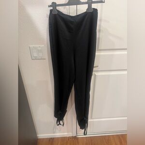 Black silk straight fit pants with ties at ankles